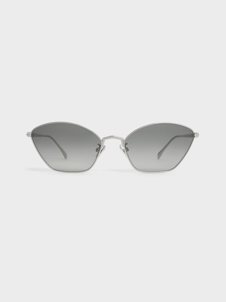 Crystal-Accent Cat-Eye Sunglasses, Silver, hi-res