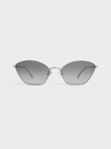 Crystal-Accent Cat-Eye Sunglasses, Silver, hi-res