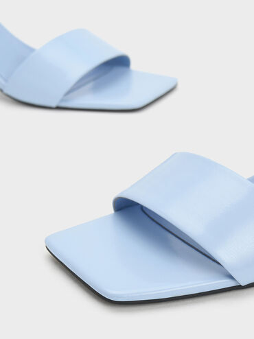 Open Toe Curved Heel Sandals, Blue, hi-res