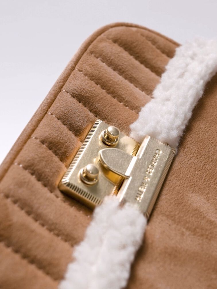 Mini Donna Faux Suede Fur-Trim Bag, Tan, hi-res