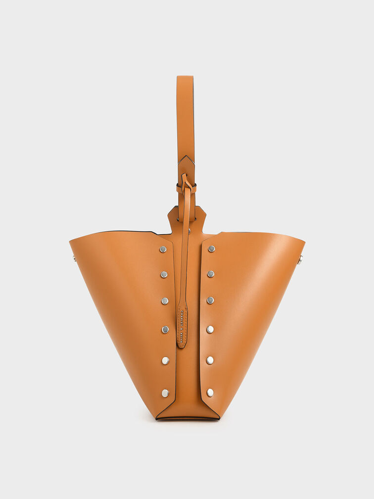 Reversible Studded Trapeze Shoulder Bag, Tan, hi-res