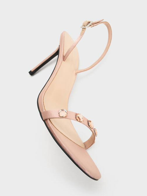 Recycled Polyester Gem-Embellished Heeled Slingback Sandals, Pink, hi-res