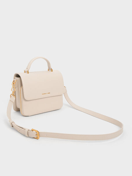 Front Flap Top Handle Bag, Ivory, hi-res