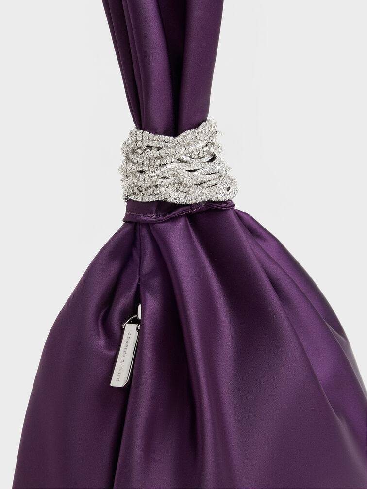 Judie Satin Crystal Wraparound-Chain Clutch, Night Violet, hi-res