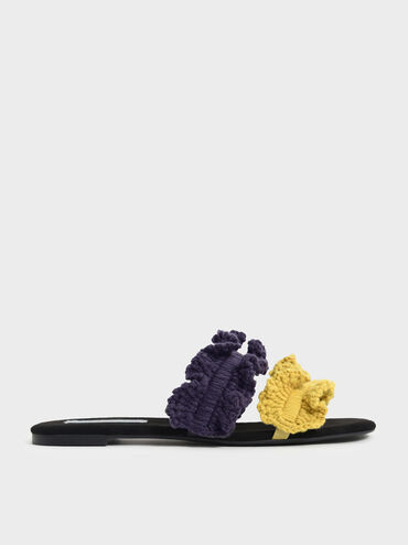 Ruffle Knit Slide Sandals, Multi, hi-res