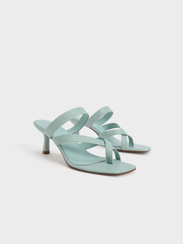 Asymmetric Toe Ring Heeled Sandals, Blue, hi-res