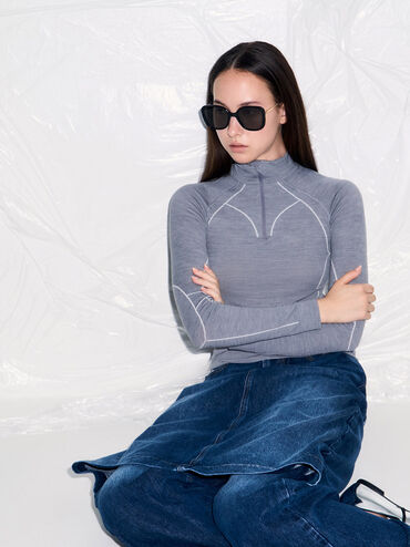 Renee Recycled Acetate Butterfly Sunglasses, Black, hi-res