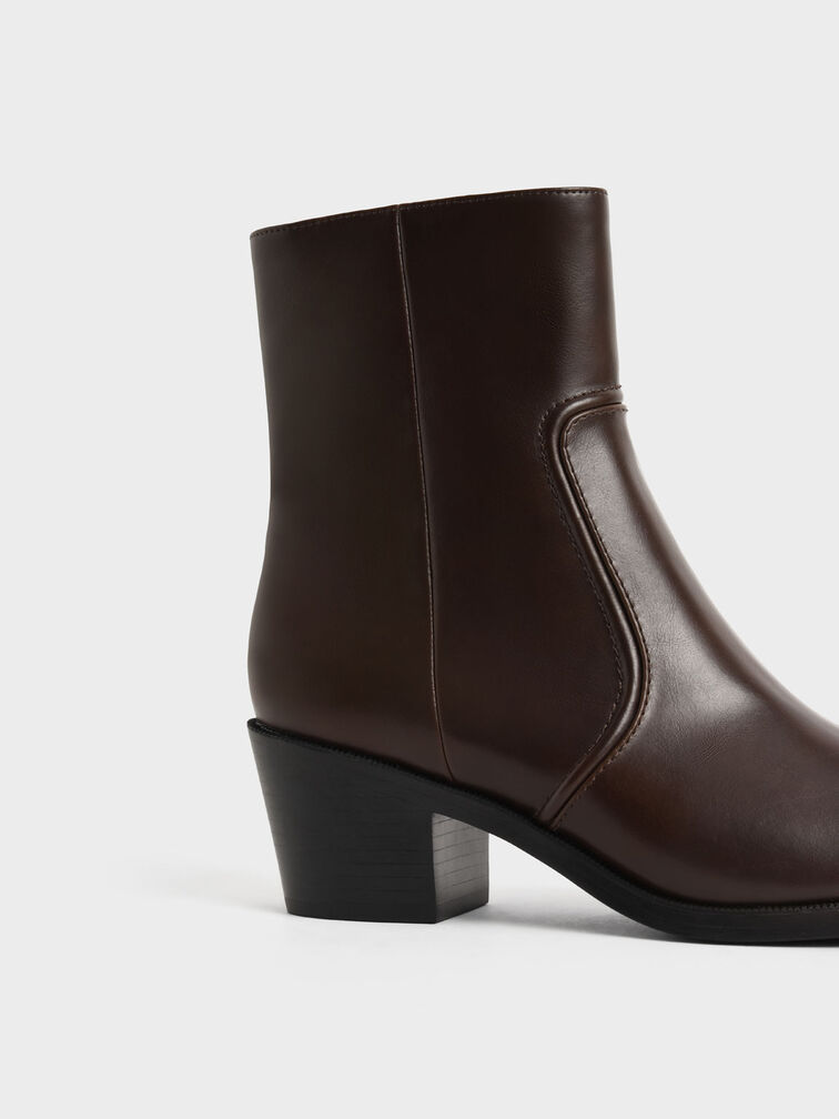 Slant Heel Ankle Boots, Dark Brown, hi-res