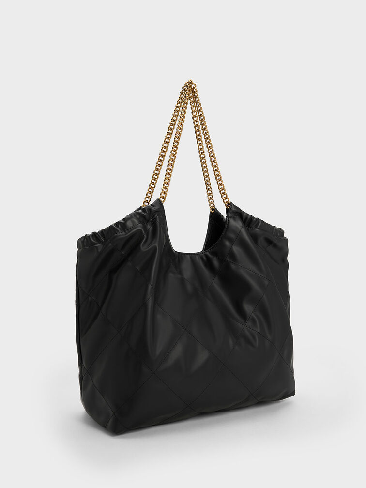 Braided Handle Tote Bag, Black, hi-res