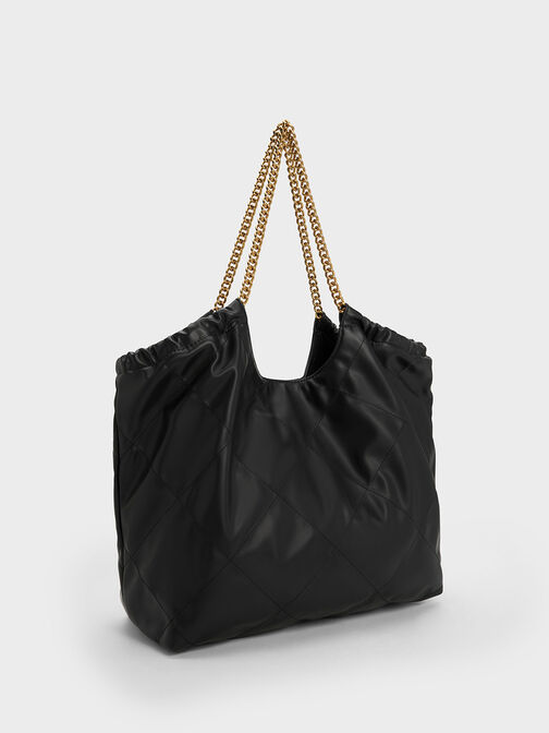 Braided Handle Tote Bag, Black, hi-res