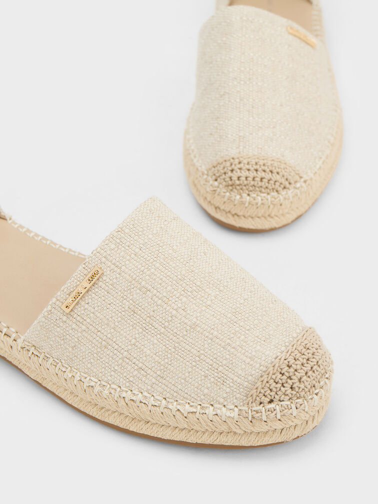 Linen Ankle-Strap Espadrille Flats, Beige, hi-res