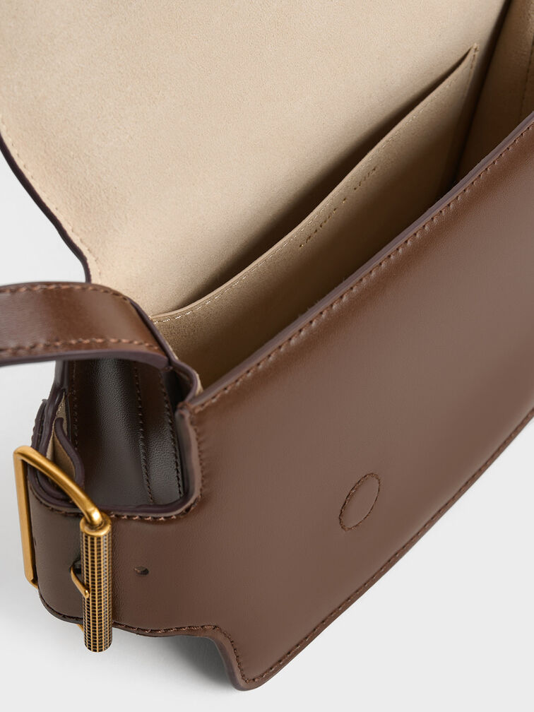 Lexie Side-Buckle Crossbody Bag, Dark Brown, hi-res