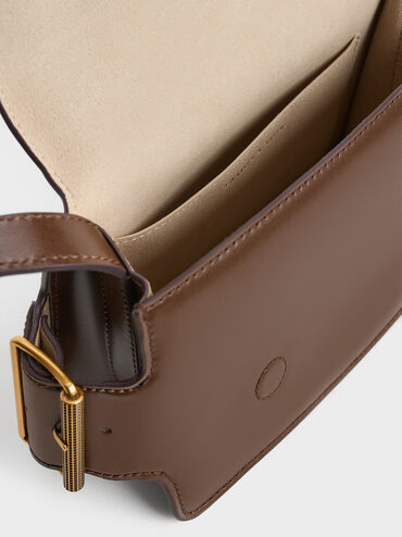 Lexie Side-Buckle Crossbody Bag, Dark Brown, hi-res