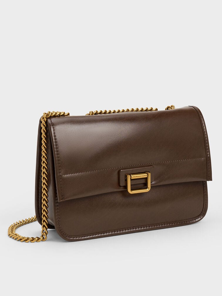 Neva Chain-Strap Shoulder Bag, Dark Brown, hi-res
