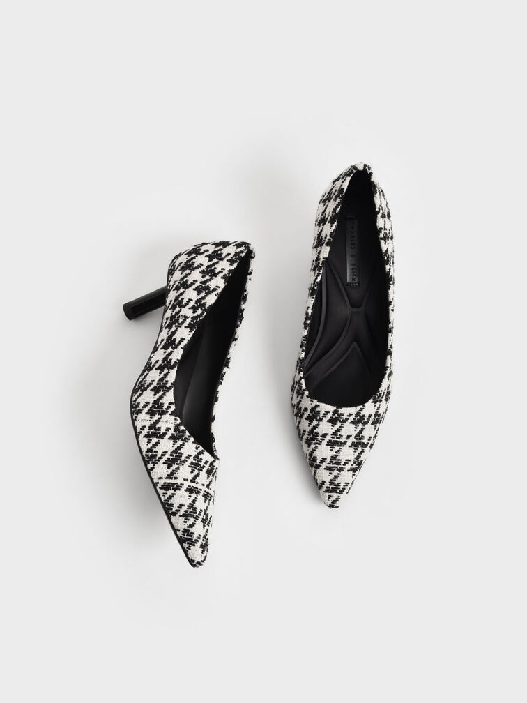 Houndstooth Print Cylindrical Kitten Heel Pumps, Multi, hi-res
