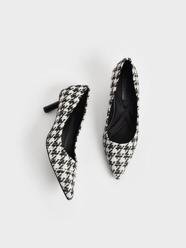 Houndstooth Print Cylindrical Kitten Heel Pumps, Multi, hi-res