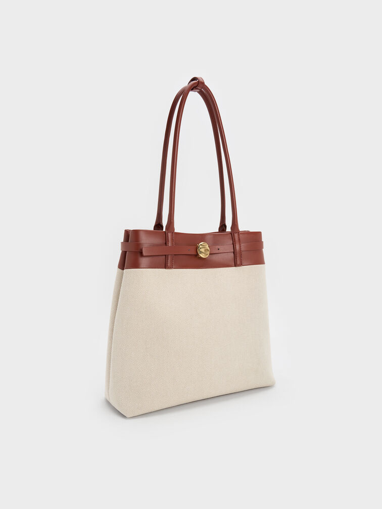 Behn Canvas Belted Tote Bag, Brick, hi-res