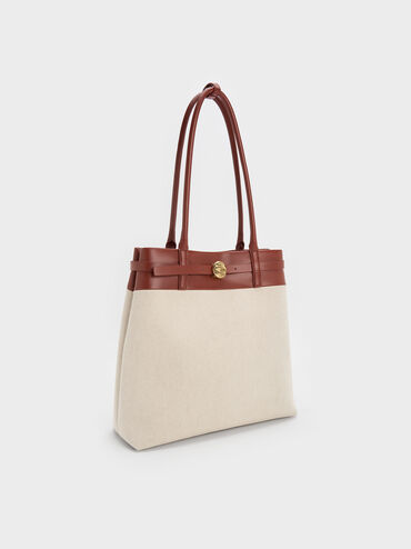 Behn Canvas Belted Tote Bag, Brick, hi-res