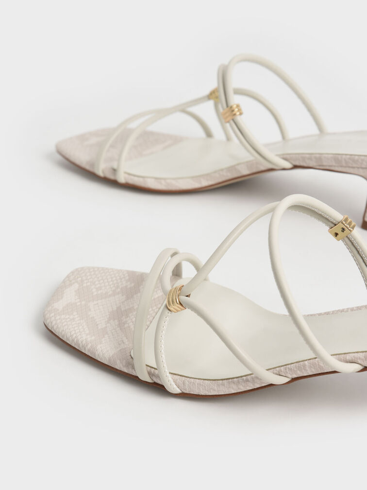 Snake-Print Metallic-Accent Strappy Mules, Animal Print White, hi-res