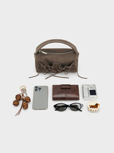 Reese Ruched Bow Top Handle Bag, Stone Grey, hi-res