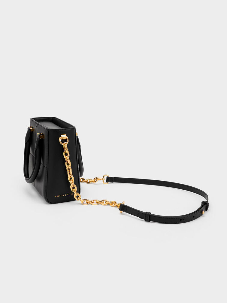 Georgette Square Tote Bag, Black, hi-res