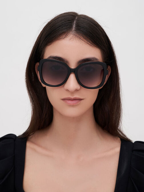 Recycled Acetate Butterfly Sunglasses, Black, hi-res