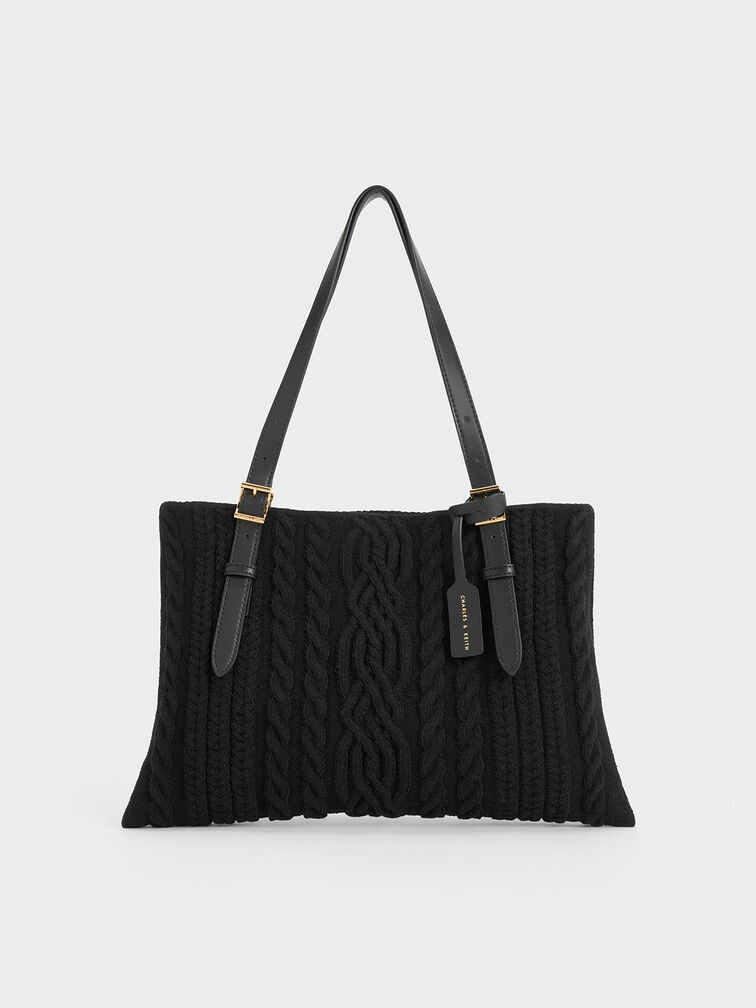 Apolline Textured Tote Bag, Black, hi-res
