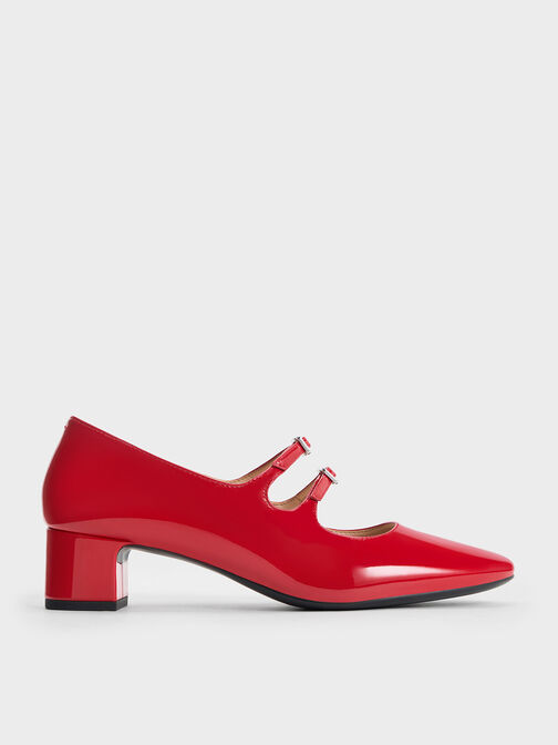 Clementine Double Crystal-Buckle Mary Jane Pumps, Red, hi-res