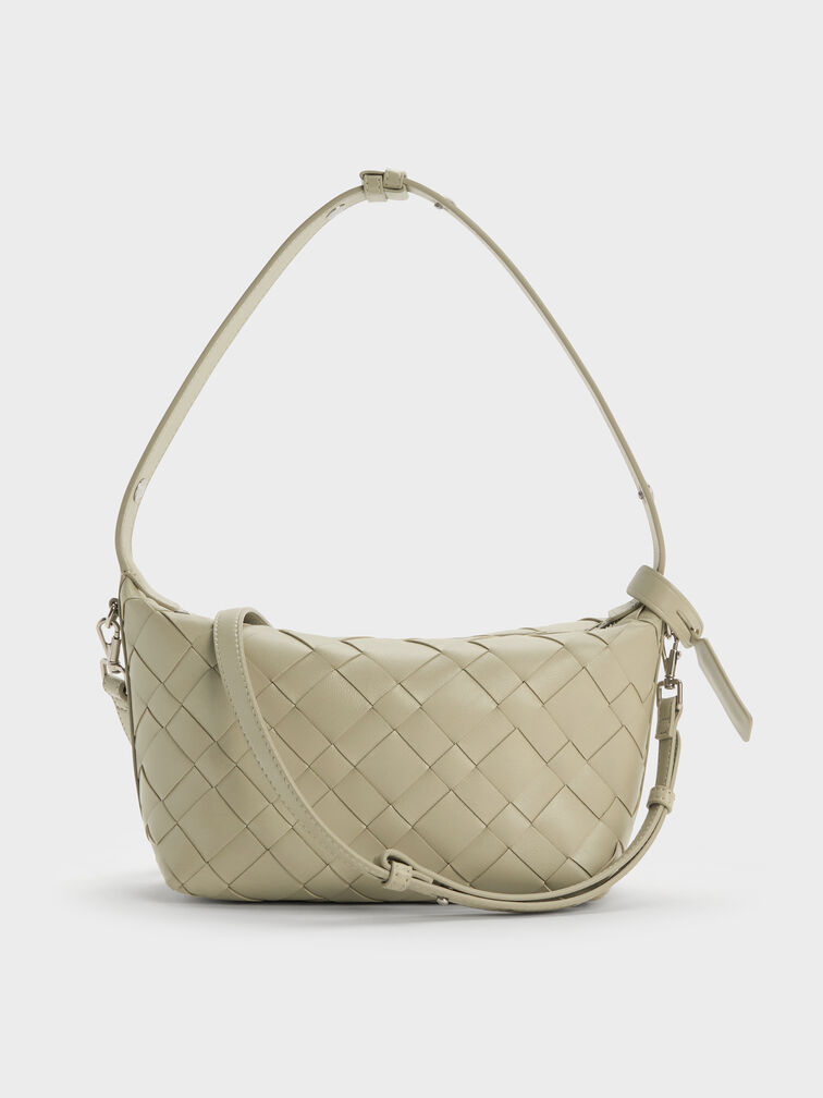 Ivette Woven Shoulder Bag, Pale Olive, hi-res