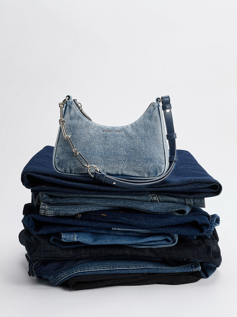 Lane Denim Chain-Strap Shoulder Bag, Denim Blue, hi-res