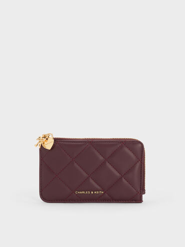 Arrietty Quilted Bow-Heart Charm Zip-Around Wallet, Wineberry Red, hi-res