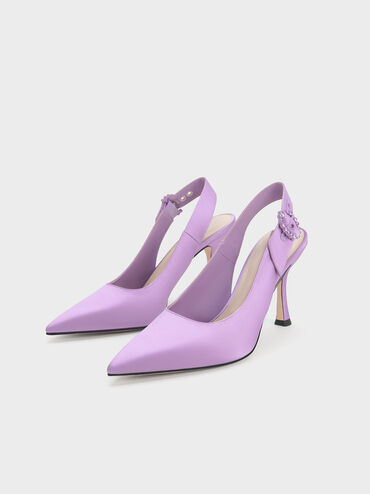 Embellished Recycled Polyester Slingback Pumps, Purple, hi-res