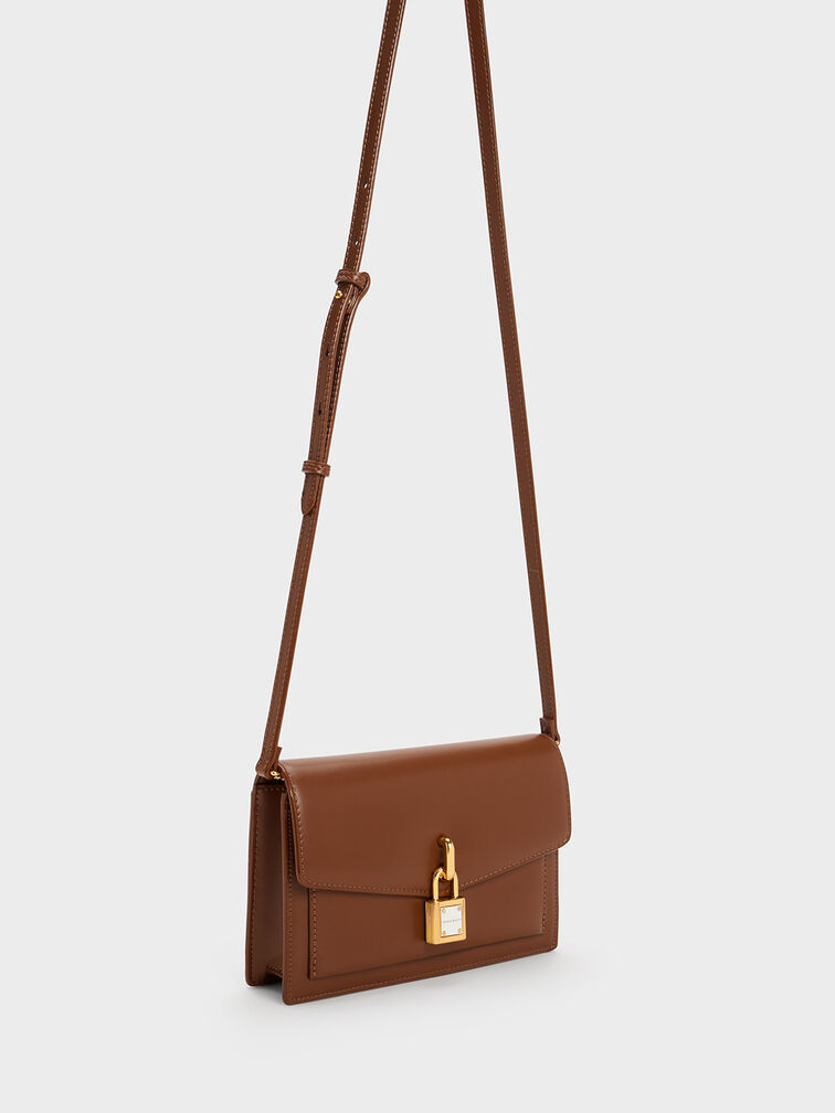 Padlock Envelope Crossbody Bag, Chocolate, hi-res
