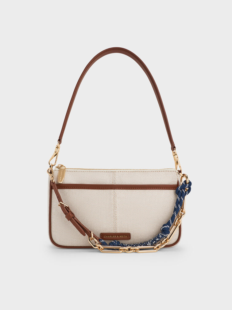 Addison Canvas Knotted-Rope Shoulder Bag, Taupe Canvas, hi-res