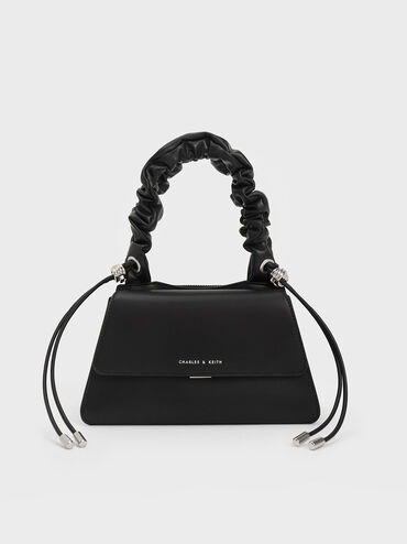 Cosette Ruched-Handle Trapeze Bag, Noir, hi-res