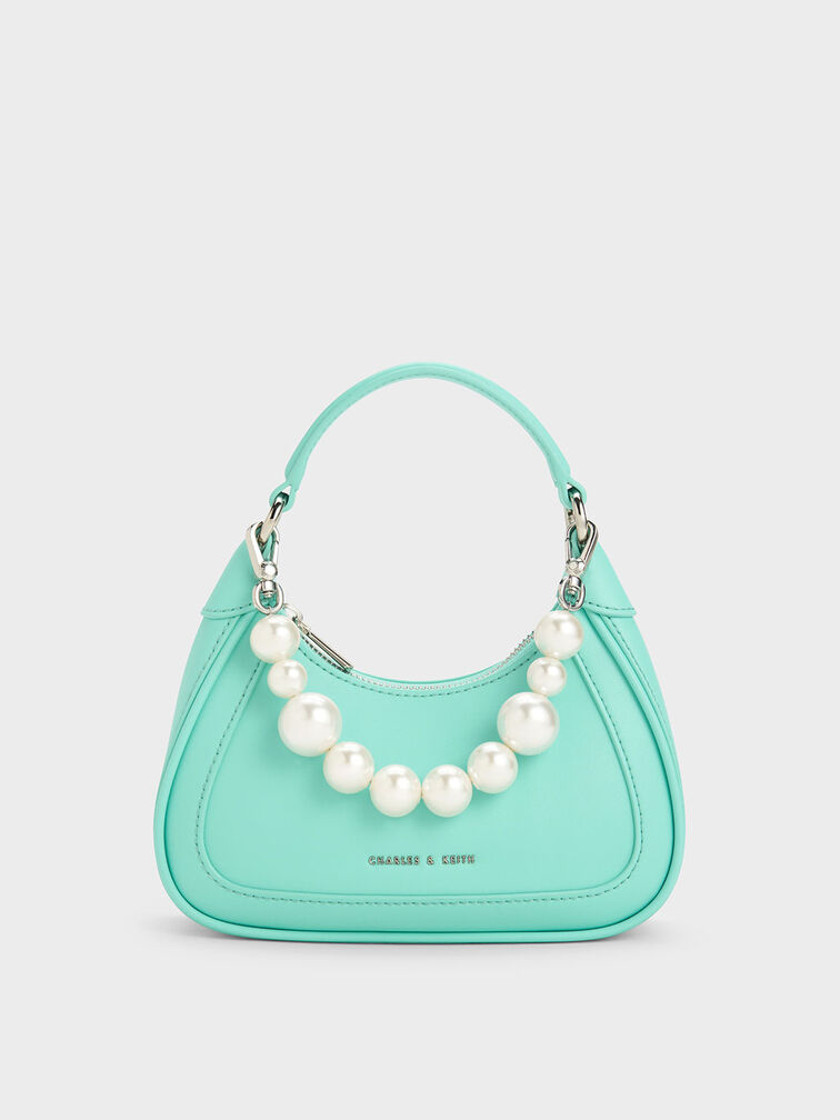 Beaded Handle Hobo Bag, Mint Green, hi-res