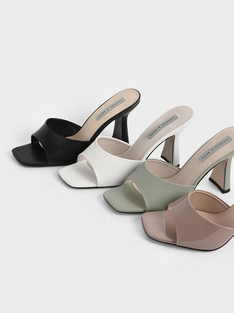 Patent Square Toe Heeled Mules, Taupe, hi-res