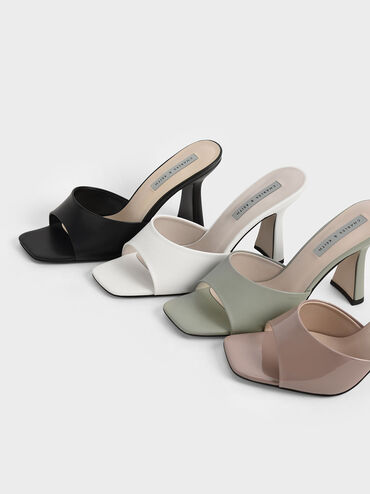 Patent Square Toe Heeled Mules, Taupe, hi-res