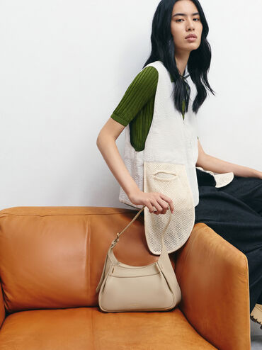 Clarice Pleated Shoulder Bag, Dusted Oat, hi-res