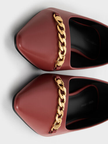 Chain-Link Pointed-Toe Ballet Flats, Red, hi-res