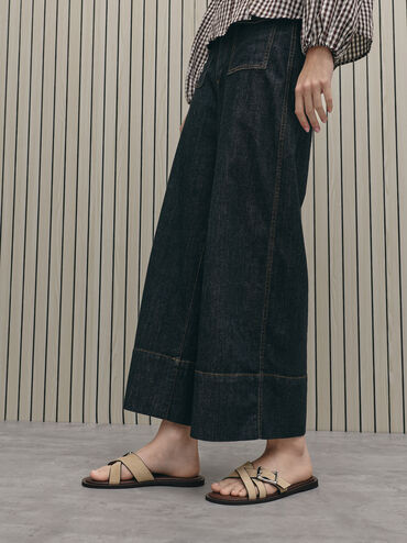 Anita Faux Suede Crossover Slides, Taupe, hi-res