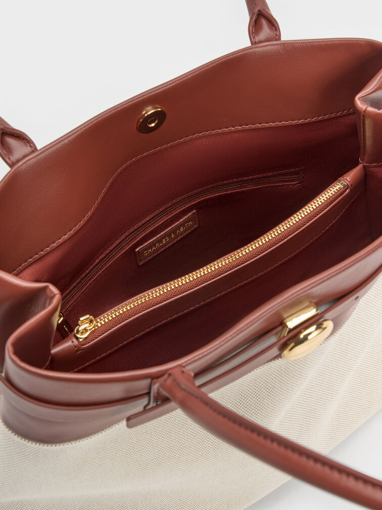 Behn Canvas Belted Tote Bag, Brick, hi-res