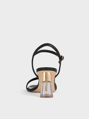 Oleana Clear Trapeze Heel Sandals, Black, hi-res