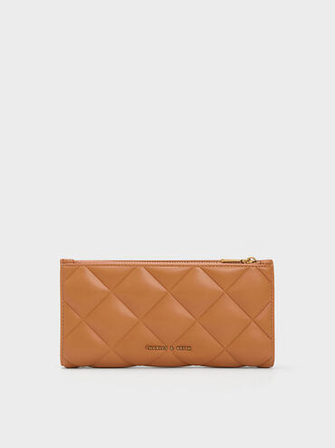 Danika Quilted Long Wallet, Chocolate, hi-res