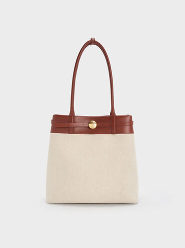 Behn Canvas Belted Tote Bag, Brick, hi-res