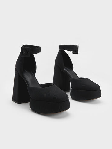 Sinead Woven Buckled D'Orsay Platform Pumps, Black, hi-res