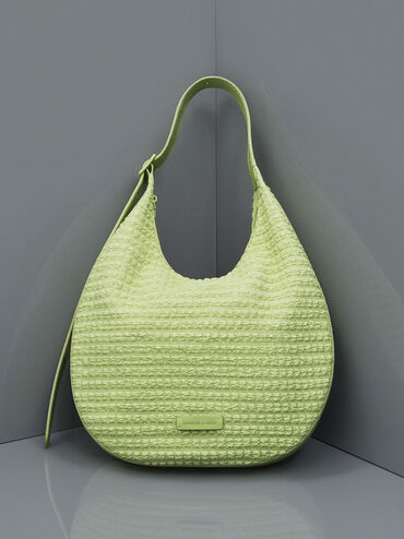 Textured Crescent Hobo Bag, Zesty Green, hi-res