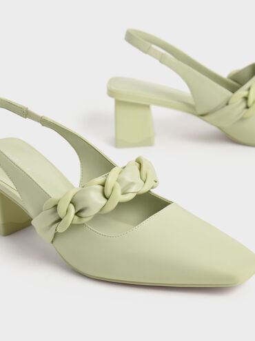 Braided Chain-Link Slingback Pumps, Sage Green, hi-res