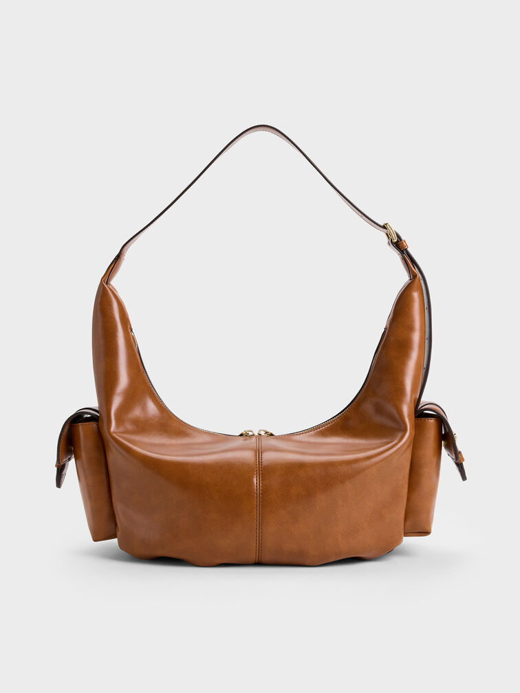 Large Bessie Side-Pocket Hobo Bag, Distressed Tan, hi-res