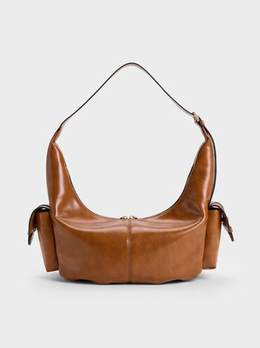 Large Bessie Side-Pocket Hobo Bag, Distressed Tan, hi-res